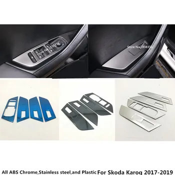 

Car Stick Door Inner Window Glass Panel Armrest Lift Switch Button Trim Frame 4pcs For Skoda Karoq 2017 2018 2019 2020
