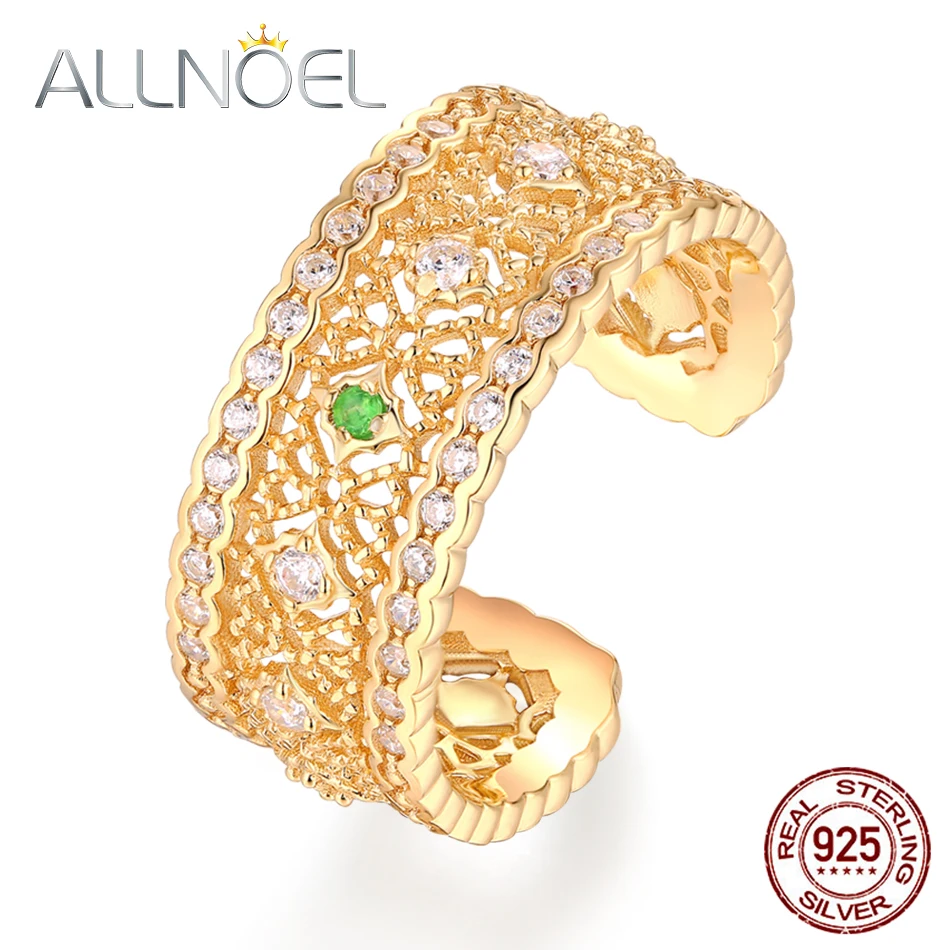 ALLNOEL настоящее 925 пробы серебряное кольцо для женщин цаворит белый циркон Ретро