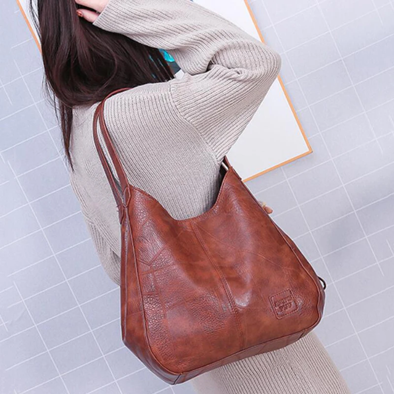 Vintage Handbag For Women Soft PU Leather Shoulder Bag Large Capacity Luxury Lady Purse Fashion Brand Shoulder Bag Shopping Bag