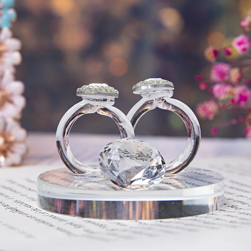 

H&D Clear Crystal Ring Paperweight With Diamond Figurine Souvenir Collection Anniversary Valentine's Day Gift Wedding Favors