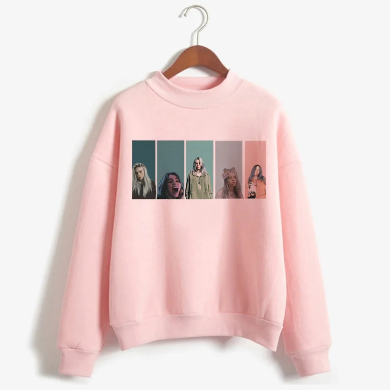 Billie Eilish Harajuku Забавный мультфильм водолазка толстовки для женщин осень зима теплый Bad Guy Графический Свитшот хип хоп толстовка женская - Цвет: H1582