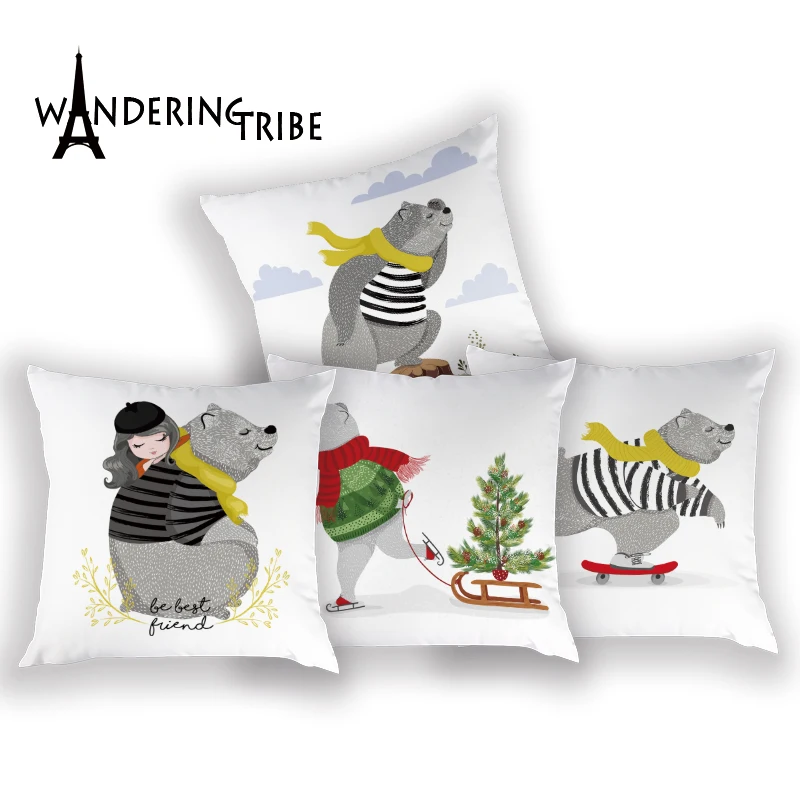 

Funny Raccoon Cushion Covers Cartoon Girl Home Decoration Pillows Case Animals Sofa Bedroom Cushions Cover Printed Pillow Cases