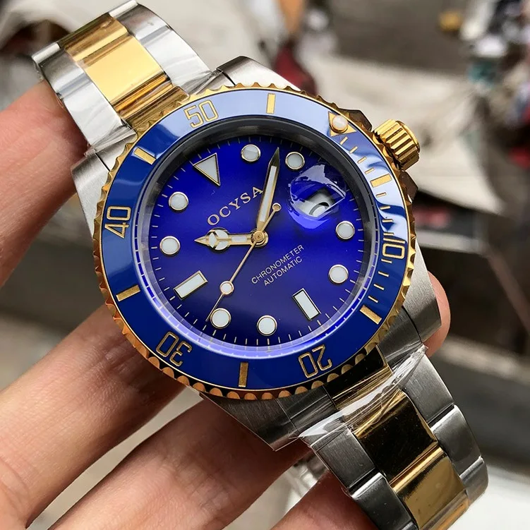 Ocysa фирменный роскошный механический автоматический Золотой Relogio Masculino Reloj Hombre керамические мужские часы спортивные мужские часы наручные часы мужские - Цвет: Gold-Blue