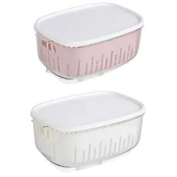 

2 Pcs Large Double-Layer Refrigerator Storage Box with Lid Drain Basket Sealed Box Refrigerator Storage Box Pink & White