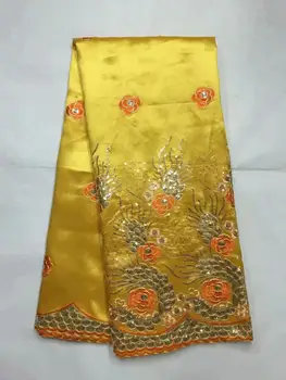 

5 yards yellow Nigerian Raw Silk lace high quality Embroidery & sequins African Satin George lace fabric for party dress FB103