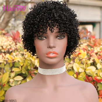 

Hairvev Kinky Curly Wigs Human Hair Wigs Peruvian Short Curly Human Hair Wigs Cut Wig Human Hair Wig With Bangs Machine Made Cur