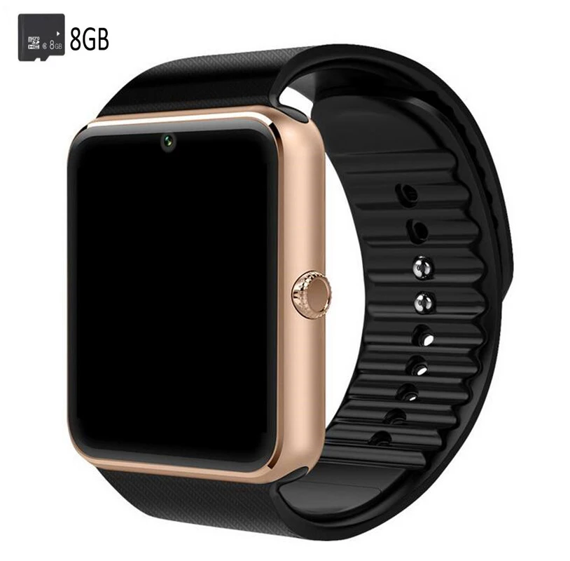 Gold 8G GT08 Смарт-часы Bluetooth мужские с сенсорным экраном умные часы с большой батареей поддержка TF sim-карты камера для IOS iPhone Android телефон - Цвет: Gold 8G