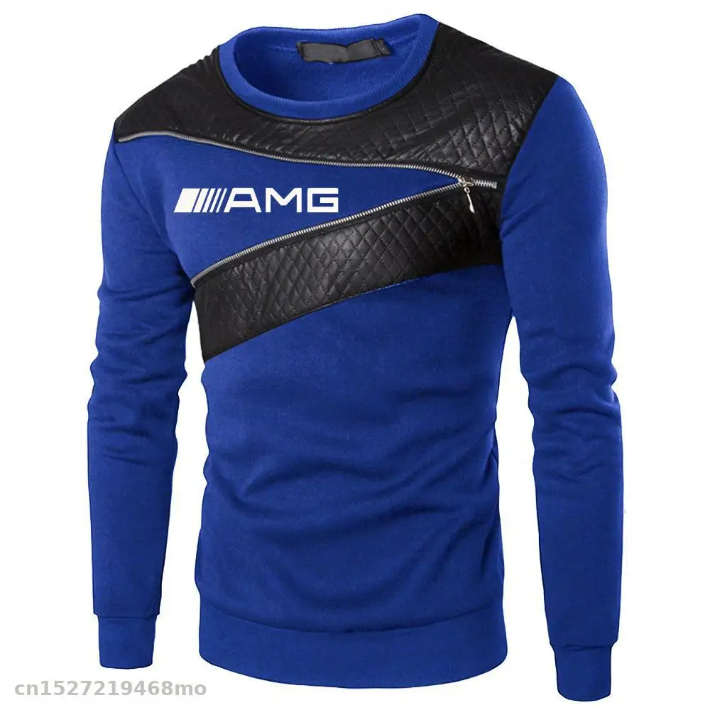 Во время вело модные Круглый воротник для AMG Логотип свитер Для мужчин с декоративной молнией пальто для мотоспорта, автомобилей Для мужчин одежда, комплект одежды - Цвет: Синий