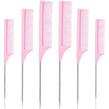 

6Pcs Pink Tail Comb Fiber Comb Comb Lifting Comb Styling Comb Carbon Fiber and Stainless Steel Hair Salon or Houseware