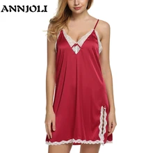 ANNJOLI Сексуальная атласная пижама гладкое платье для сна шелковая ночная рубашка сексуальное женское нижнее белье Ночная рубашка домашняя одежда