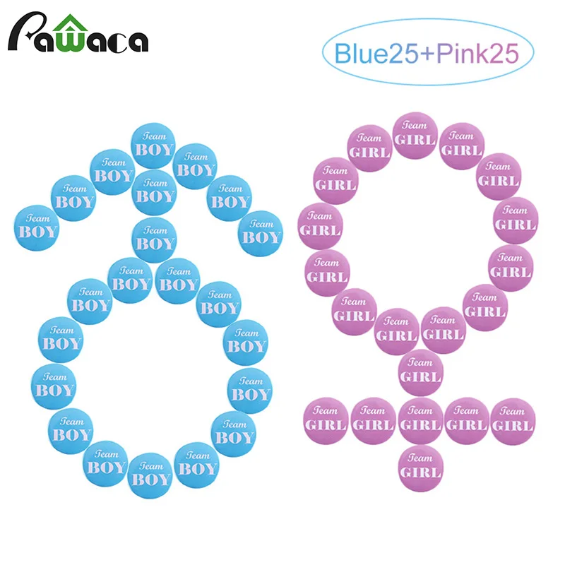 

50pcs/lot Gender Reveal Button Pins Boy Girl Pinback Team Boy Girl Button Pins for Team Baby Shower Party Favors Supplies Decor