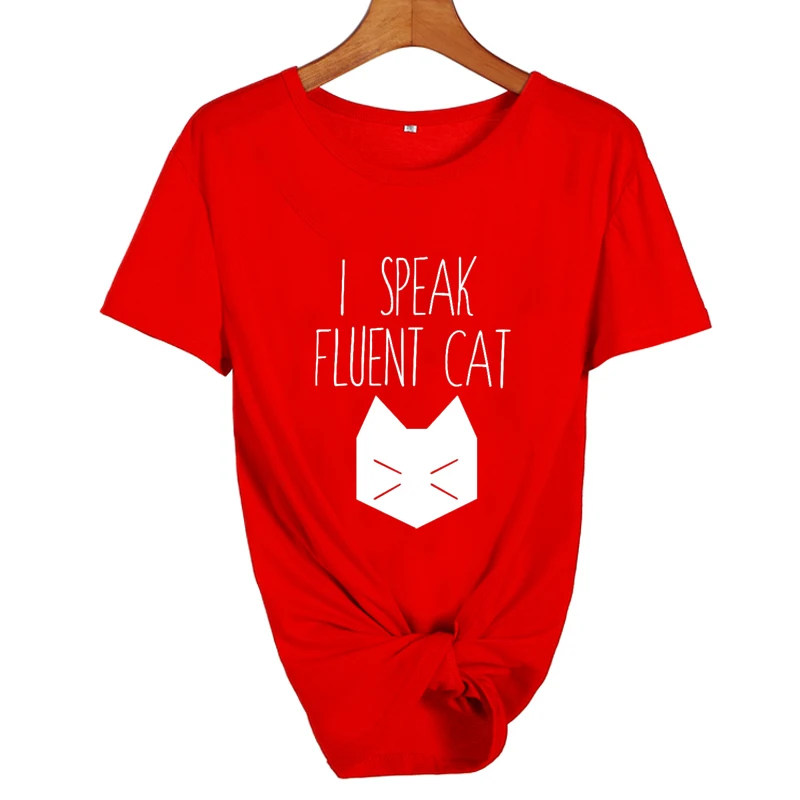 Забавная футболка с надписью I Speak Fluent Cat Tumblr женские топы милым котом для