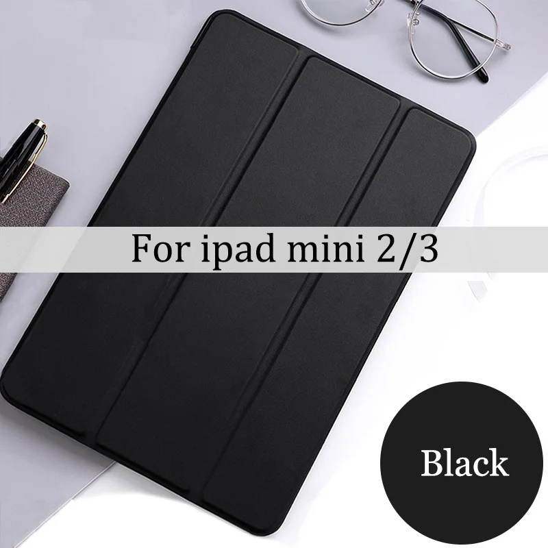Чехол для планшета С Откидывающейся Крышкой для Apple ipad mini 2/3/4/5 7," Чехол Smart Sleep wake funda Trifold Stand кожаный футляр Твердый чехол для - Цвет: black for mini 2 3