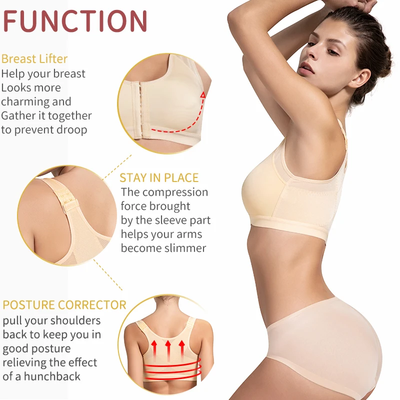 Humpback Posture Corrector High Arm Compression Bra Post Surgery Front  Closure Hooks Bralette Bras Crop Tops Brassiere Shaper - AliExpress