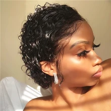 Pre arrancado corte Pixie peluca 250% para las mujeres negras Pixie Peluca de cabello humano nudos blanqueados corto de la onda de agua de Bob de fuente peluca Remy