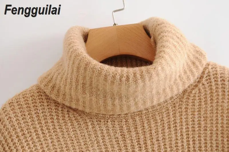 Vadim women turtleneck knitted loose sweater oversized warm thick long sleeve pullovers female casual chic tops