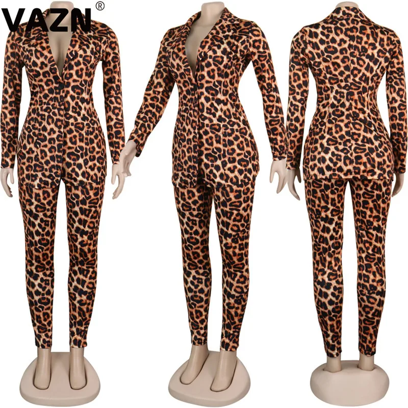 VAZN, осень, формальный, неопрятный, сексуальный, модный, 2 цвета, длинный рукав, Блейзер, топ, длинные штаны, для женщин, тонкий, комплект из 2 предметов