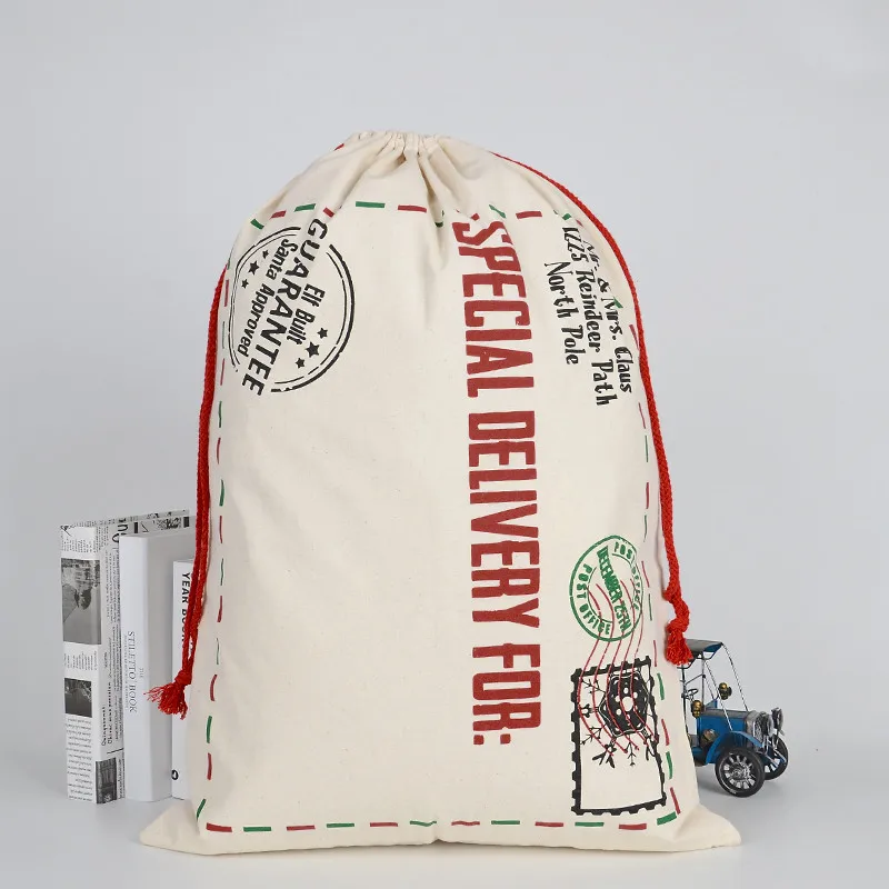 K Xmas Large Christmas Stockings Bags Santa Printed Canvas Gift Decoration Bag - Цвет: K