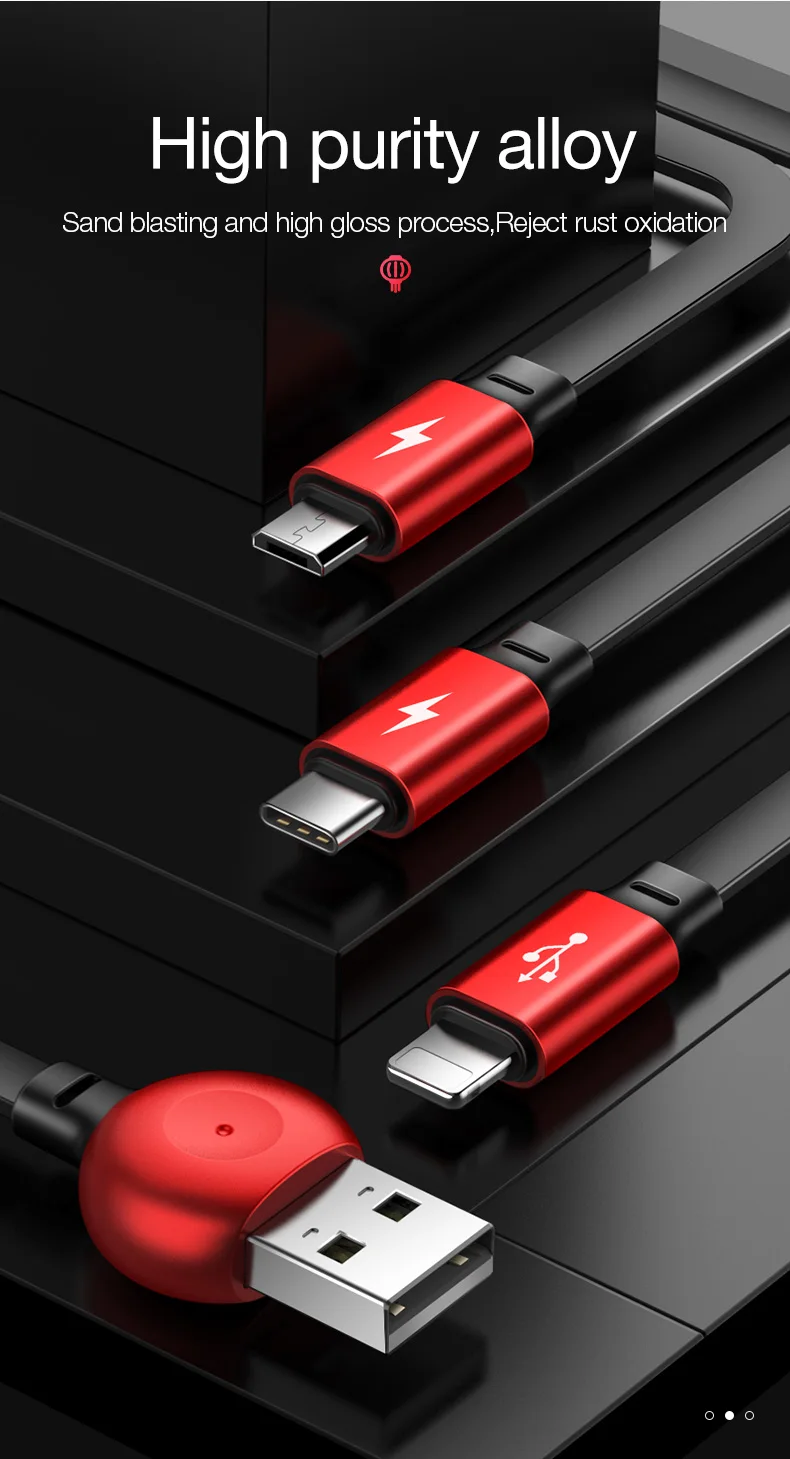 Cafele 3 в 1 Магнитный usb кабель для зарядки для ios type-C Micro 100 см для iphone 8 Plus кабель для мобильного телефона 3A провод для быстрой зарядки