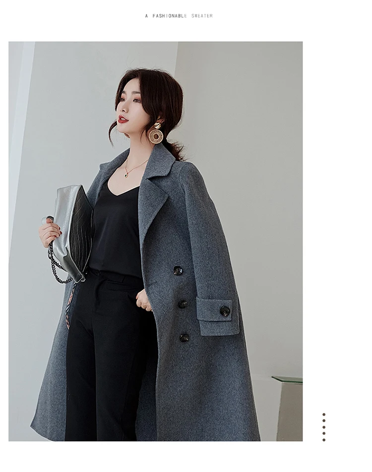 new handmade double-sided cashmere coat female solid color Korean version of autumn and winter wool coat