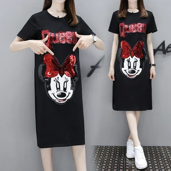 

Pregnancy Women Dresses Mouse Cartoon Print Short Sleeve Dress Clothing Mommy Summer Tshirt Black Maternity Plus Size M-4XL
