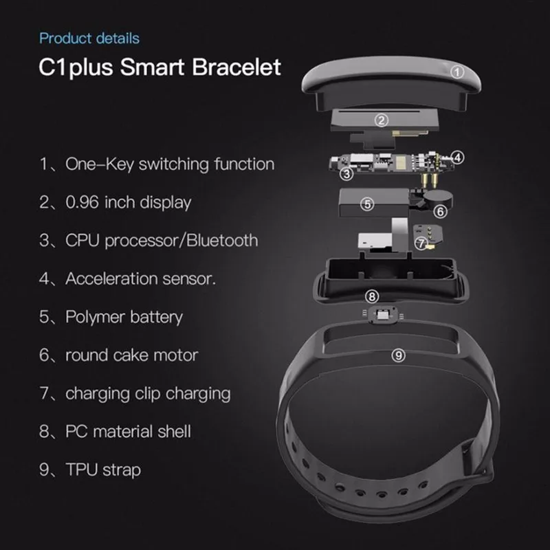 C1Plus, умный браслет, цветной экран, кровяное давление, фитнес-трекер, пульсометр, умный Браслет, спортивный для Android IOS EH