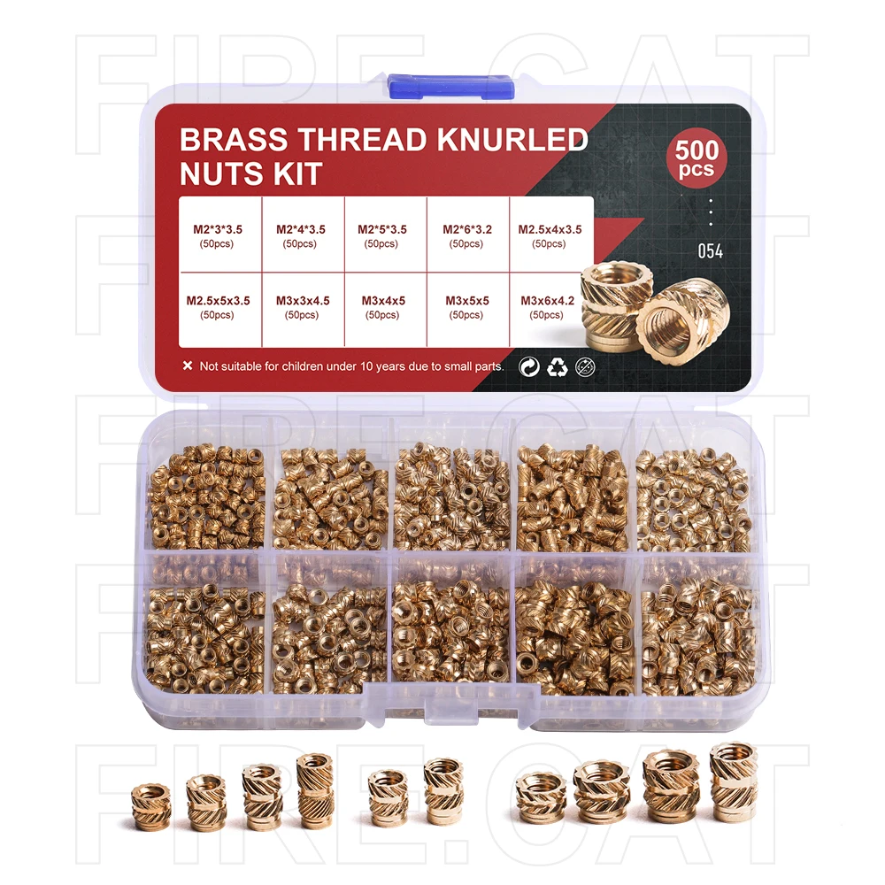 M2 M2.5 M3 Female Brass Thread Knurled Nuts Assortment Kit 250 500 Pcs Threaded Insert Embedment Nut for 3D Printing Injection |