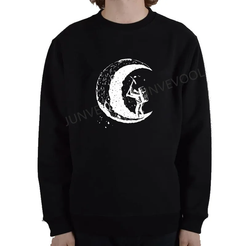 

Digging The Moon Sweatshirt Winter Warm Men's Sweatshirts Regular Casual Fleece O-Neck Hoodies Fashion Harajuku Men Clothing