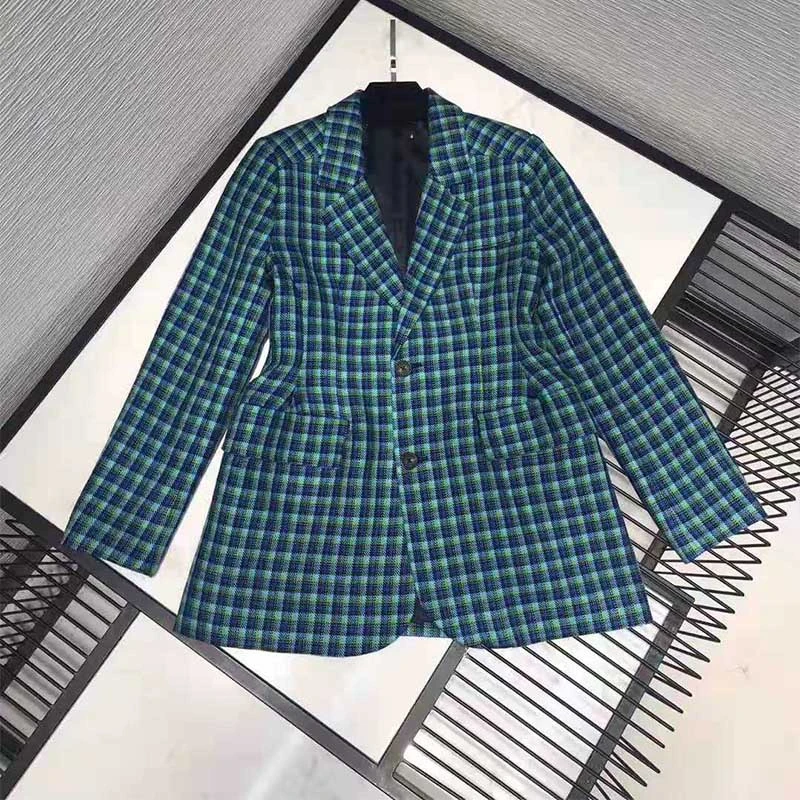 Half wool Cosmicchic, Женский винтажный клетчатый Блейзер, длинный рукав, двойная пуговица,, Осень-зима, Модный женский клетчатый ретро костюм - Цвет: Half wool