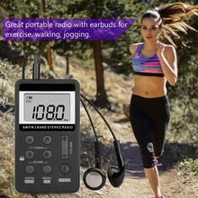 AM FM Portable Pocket Radio, Mini Digital Tuning Stereo with Rechargeable Battery and Earphone for Walk/Jogging/Gym/Camping(Bla