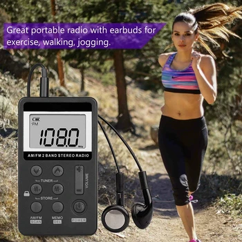 

AM FM Portable Pocket Radio, Mini Digital Tuning Stereo with Rechargeable Battery and Earphone for Walk/Jogging/Gym/Camping (Bla
