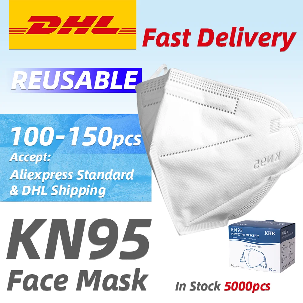

100/150pcs KN95 Breathable Face Masks Dustproof Anti-fog Face Mask Particulate Mouth Respirator Masks 95% Filtration Mask