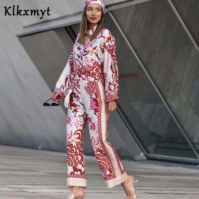 TRAF Woman Print Shirt Suit 2023 Spring Fashion Elegant Ladies