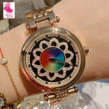 

Super Women Watches Women Rotate Crystal Dress Watch Stainless Steel Ladies Quartz Wristwatch Clock zegarek damski reloj mujer