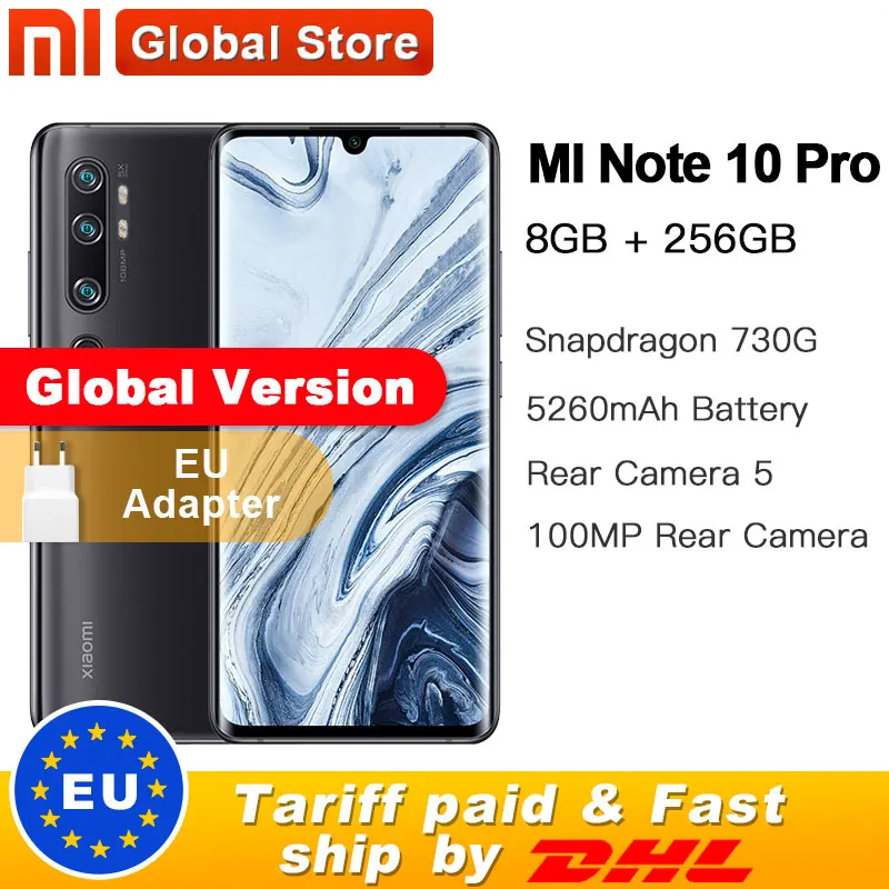 Глобальная версия смартфона Xiaomi Note 10 pro 8 Гб 256 ГБ 108 МП аккумулятор 5260 мАч 10x