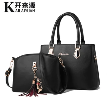 

100% Genuine leather Women handbags 2019 New Two bags of fashion women's bag slung shoulder bag Large Capacity bag Messenger Bag