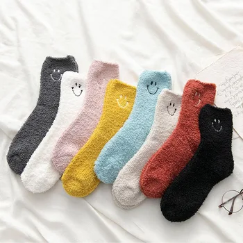 

Women Girls Cotton Cartoon Smiling Face Fuzzy Soft Socks oral Velvet Socks