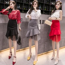 Большие размеры, S-5XLNew, модная весенне-летняя женская юбка, сетчатая Лоскутная юбка-годе, Офисная Женская юбка, 3 цвета