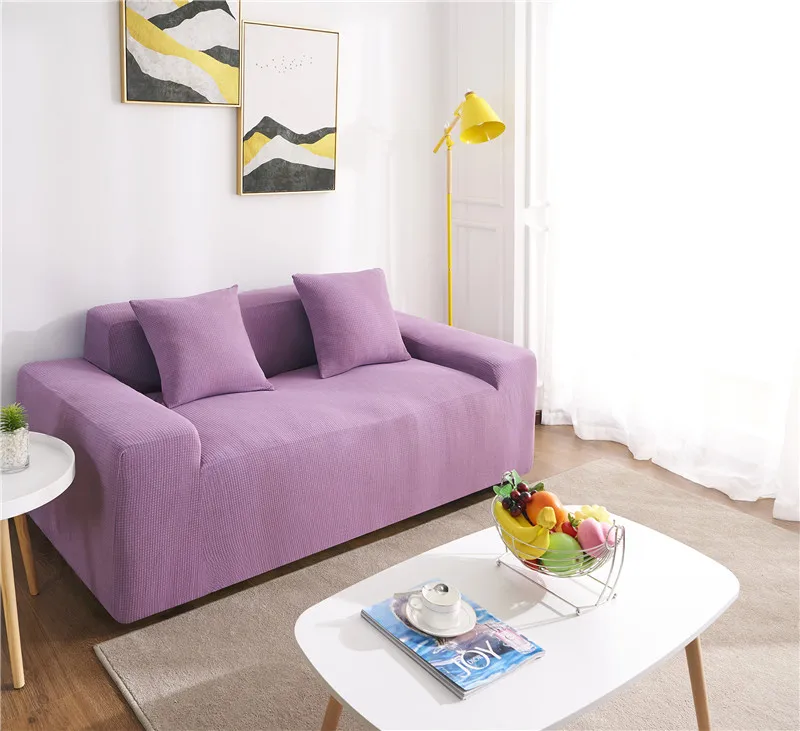 Универсальный Водонепроницаемый Чехол для дивана, однотонный плотный флисовый чехол для дивана, эластичный, все включено, секционный чехол для гостиной - Цвет: Light Purple