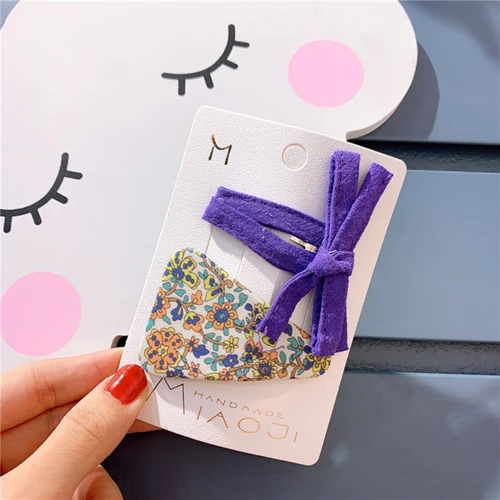 Purple 2 шт./компл. новые женские головные уборы для девушек набор простые треугольные шпильки с цветами бант заколки для волос геометрические заколки аксессуары для волос - Цвет: Purple