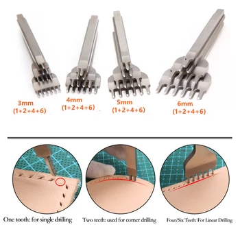 

Set Leather Hole Punches Lacing Stitching Punch Craft Tools Hand-stitched Steel Linger Lacing Stitching Tool 3/4/5/6mm