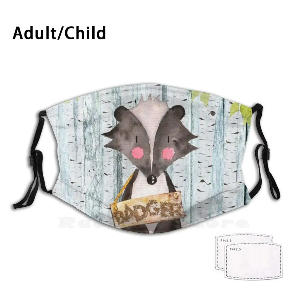 

Badger - Woodland Friends - Watercolor Illustration Adult Kids Anti Dust Filter Diy Mask Badger Animal Forest Wildlife Cute Wild