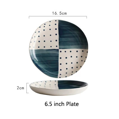 6.5 inch Plate Креативный плед Polak в горошек, керамическая обеденная тарелка, наборы круглых тарелок и тарелок, для банкета, вечерние, для дома, столовый набор, наборы кухонной посуды - Цвет: 6.5 inch Plate