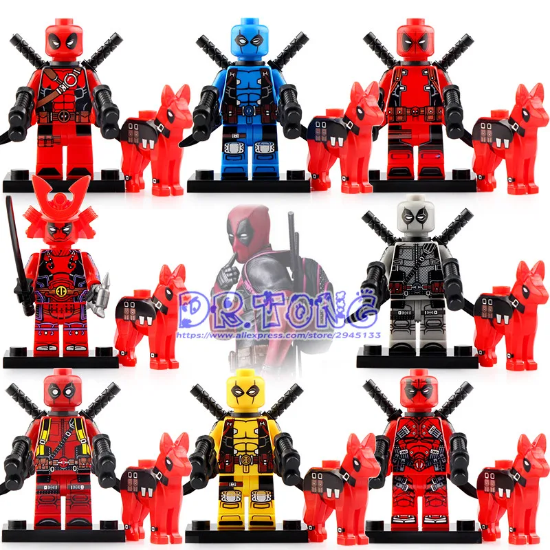

8PCS Marvel Avengers Super hero figures Deadpool with dog Thanos Iron Man set models Building Blocks toys KT1030