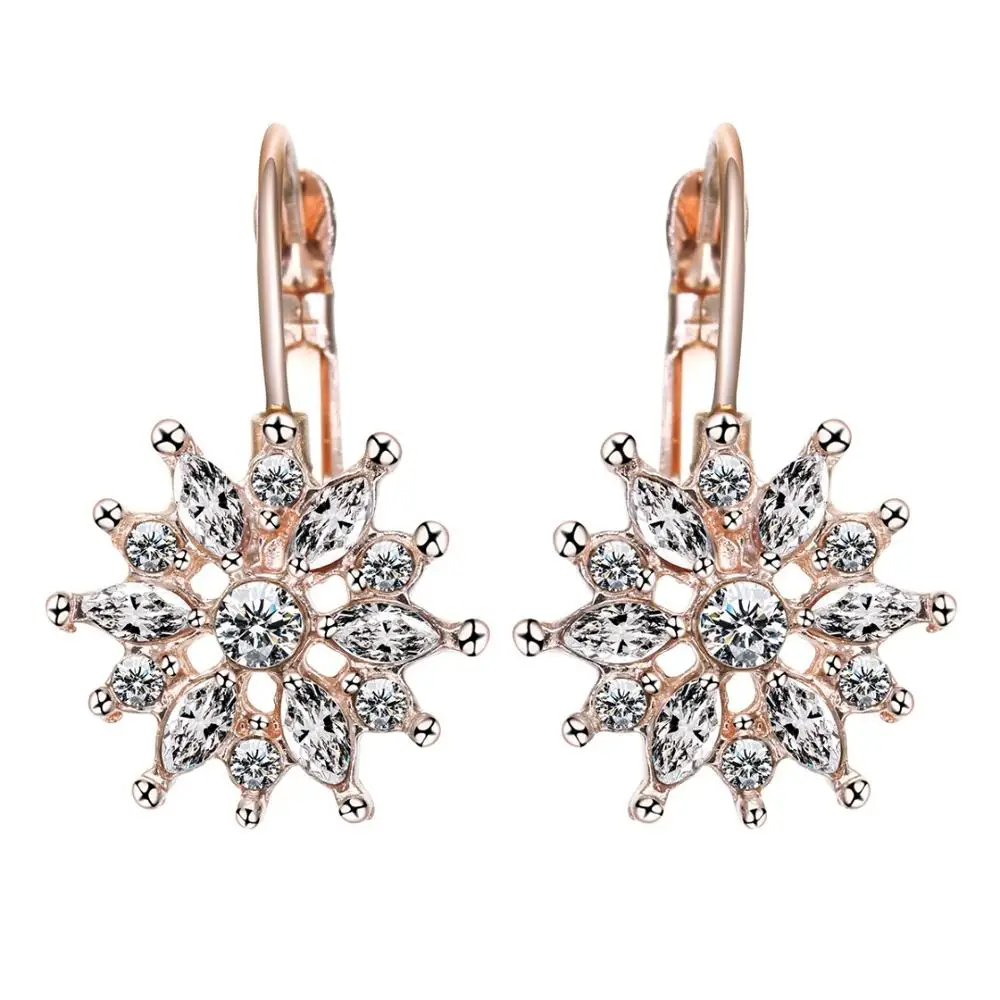 Rose Gold Модное роскошное Кристальное Золотое кольцо с серебряным покрытием для принцессы, женские серьги с фианитами, свадебные серьги, ювелирное изделие, подарок - Окраска металла: Rose Gold