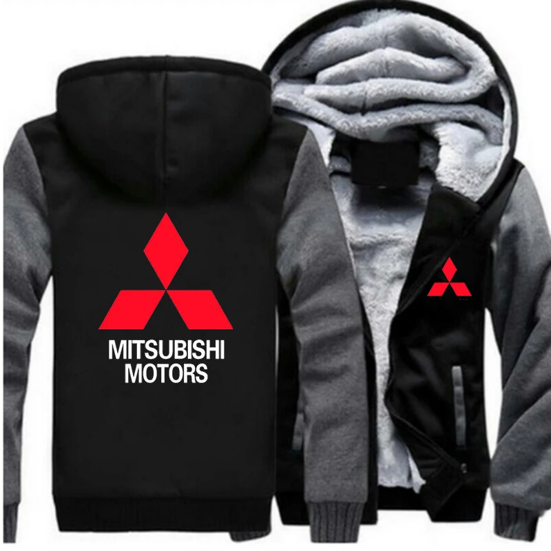 Мужской бренд Mitsubishi, зимняя куртка с капюшоном на молнии, Мужское пальто, повседневная утепленная толстовка с логотипом, модные толстовки с красным принтом