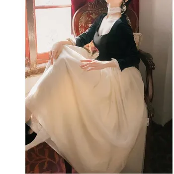 

Fashion new autumn and winter women's Korean version of the V-neck long-sleeved gold velvet stitching mesh waist dress