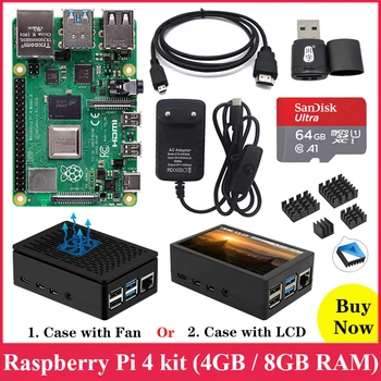 

Original Raspberry Pi 4 Model B Kit+ABS Case+Fan or 3.5 inch Touch Screen+3A Type-C Power Supply+Heat Sink for Raspberry Pi 4 4B