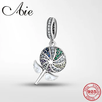 

925 Sterling Silver Flying Lollipop with wing colorful Zircon Pendant Fit Original Bracelet Bangle DIY Jewelry women Accessories