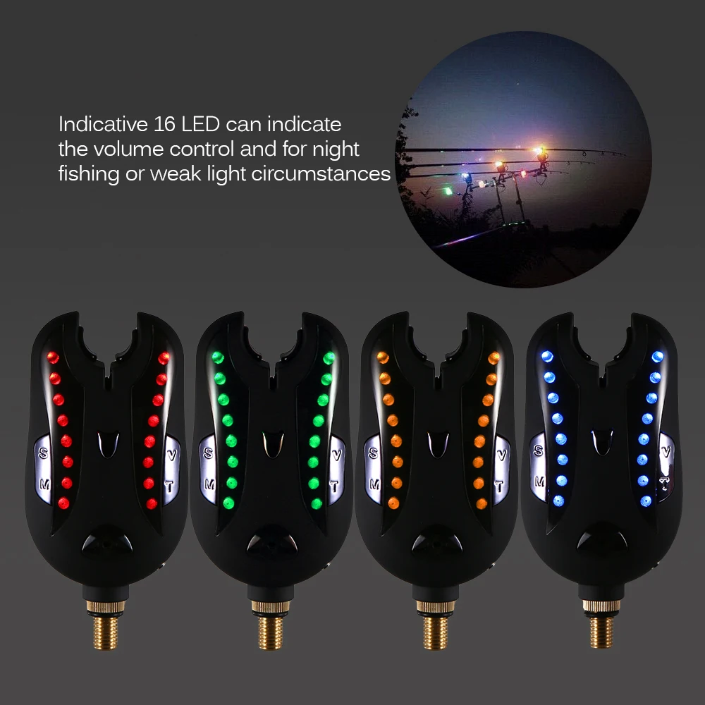

Wireless Digital Fishing Bite Alarm with LED Screen Indicator 1Receiver 7 color 4 Fishing Transmitter with Zippered box
